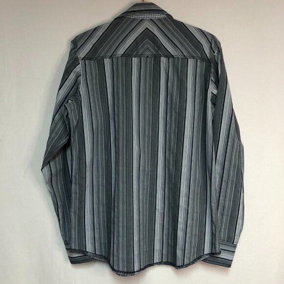 AGE of Wisdom Grey & Blue Striped Pearl Snap Button Down Shirt Size Small - Picture 2 of 8